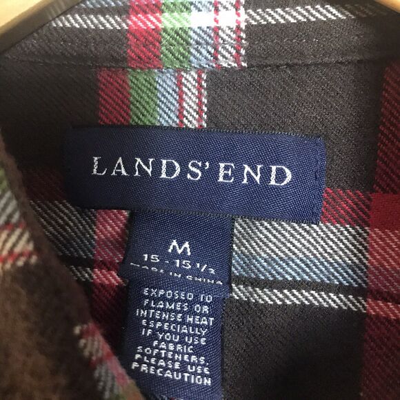 Lands End Mens Brown Plaid Flannel Button Up Shirt Size Medium 100% Cotton - Picture 2 of 4